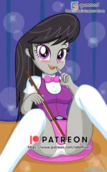 Size: 469x750 | Tagged: suggestive, artist:jakepixels, derpibooru import, octavia melody, human, equestria girls, ass, blushing, breasts, butt, clothes, female, gumroad, gumroad logo, image, looking at you, panties, patreon, patreon logo, png, solo, solo female, underwear