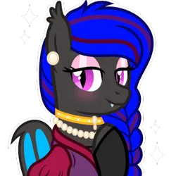 Size: 500x500 | Tagged: safe, artist:amgiwolf, derpibooru import, oc, unofficial characters only, bat pony, bat pony oc, bat wings, braid, clothes, dress, ear piercing, earring, fangs, image, jewelry, makeup, piercing, png, pretty, smiling, wings