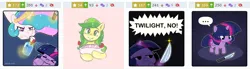 Size: 898x248 | Tagged: safe, artist:smirk, artist:talimingi, derpibooru import, apple fritter, princess celestia, twilight sparkle, twilight sparkle (alicorn), alicorn, earth pony, pony, derpibooru, twibooru, ..., ><, angry, apple family member, bad pony, bow, colored sketch, cute, dialogue, eyes closed, female, frown, glow, glowing horn, hair bow, horn, hug, image, juxtaposition, knife, levitation, lidded eyes, looking at something, looking at you, looking down, magic, magic aura, mare, meta, offscreen character, one of these things is not like the others, pigtails, pillow, pillow hug, png, sketch, smiling, smol, speech bubble, spray bottle, telekinesis, twiabetes, wavy mouth
