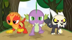 Size: 1190x671 | Tagged: safe, artist:porygon2z, derpibooru import, spike, oc, oc:heatwave, dragon, gryphon, griffon oc, image, jpeg, king clawthorne, the owl house