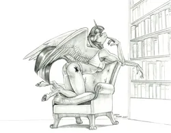 Size: 1500x1169 | Tagged: suggestive, artist:baron engel, derpibooru import, twilight sparkle, twilight sparkle (alicorn), alicorn, anthro, unguligrade anthro, book, bookshelf, butt, clothes, image, jpeg, monochrome, panties, pencil drawing, solo, story included, traditional art, twibutt, underwear