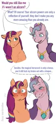 Size: 2274x4982 | Tagged: suggestive, artist:daisy_marshmallow, derpibooru import, queen haven, sunny starscout, pegasus, pony, age difference, bedroom eyes, blushing, colored sketch, comic, dialogue, duo, duo female, female, flirting, g5, image, implied futa, lesbian, png, puppy dog eyes, shipping, simple background, sketch, sunnyhaven, text, white background