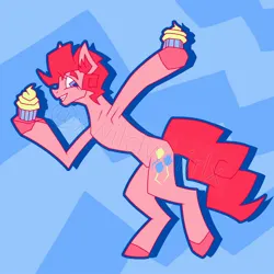 Size: 2000x2000 | Tagged: safe, artist:xwildwhirlx, derpibooru import, pinkie pie, earth pony, pony, angular, armpits, concave belly, cupcake, food, g4, image, jpeg, slim, solo, stylized, thin