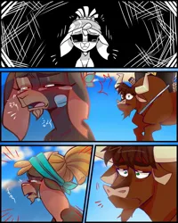 Size: 1080x1350 | Tagged: safe, artist:jully-park, derpibooru import, bull, cow, goat, them's fightin' herds, comic, community related, crying, duo, duo male and female, female, image, jpeg, korean, male, moon runes, shanty (tfh), texas (tfh)