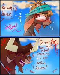 Size: 1080x1350 | Tagged: safe, artist:jully-park, derpibooru import, bull, cow, goat, them's fightin' herds, comic, community related, crying, dad joke, digital art, duo, duo male and female, female, image, joke, jpeg, korean, laughing, male, moon runes, shanty (tfh), speech bubble, texas (tfh)