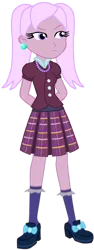 Size: 462x1224 | Tagged: safe, artist:rainbowstarcolour262, derpibooru import, oc, oc:zina pearl, unofficial characters only, equestria girls, clothes, crystal prep academy, crystal prep academy uniform, crystal prep shadowbolts, ear piercing, earring, female, frown, hand behind back, image, jewelry, necklace, pearl necklace, piercing, pigtails, plaid skirt, pleated skirt, png, school uniform, shirt, shoes, simple background, skirt, socks, solo, standing, transparent background, tsundere, twintails, unamused