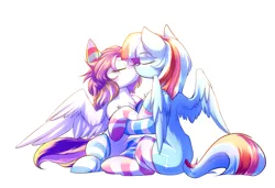 Size: 3500x2400 | Tagged: safe, artist:ktk's sky, derpibooru import, oc, unofficial characters only, pegasus, pony, clothes, female, image, kissing, png, socks, striped socks