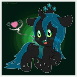 Size: 1500x1500 | Tagged: safe, artist:doctor-g, derpibooru import, queen chrysalis, changeling, changeling queen, brony bait, chibi, cute, cute little fangs, cutealis, fangs, female, gradient background, heart, image, looking at you, open mouth, pictogram, png, question mark, solo, speech bubble, younger