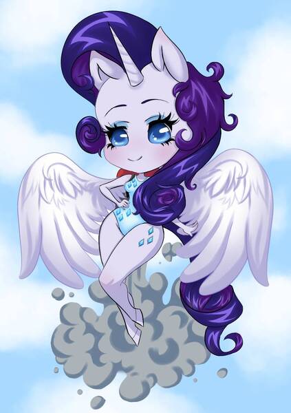 Size: 874x1240 | Tagged: safe, artist:taigamary, derpibooru import, rarity, alicorn, anthro, unguligrade anthro, alicornified, chibi, female, flying, image, jpeg, race swap, raricorn, solo