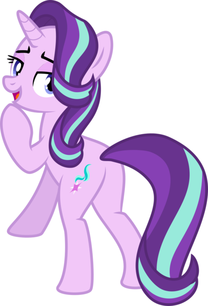 Size: 815x1195 | Tagged: suggestive, artist:sollace, derpibooru import, starlight glimmer, pony, unicorn, .svg available, bedroom eyes, bipedal, bipedal leaning, derpibooru exclusive, female, image, leaning, looking at you, looking back, mare, open mouth, png, simple background, solo, transparent background, vector
