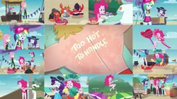 Size: 1280x721 | Tagged: safe, derpibooru import, editor:quoterific, fluttershy, pinkie pie, rainbow dash, rarity, equestria girls, equestria girls series, too hot to handle, beach, hot, image, png