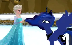 Size: 1920x1200 | Tagged: safe, artist:puzzlshield2, derpibooru import, princess luna, pony, 3d, angry, argument, crossover, disney, elsa, frozen (movie), image, mario kart, mmd, png, snow