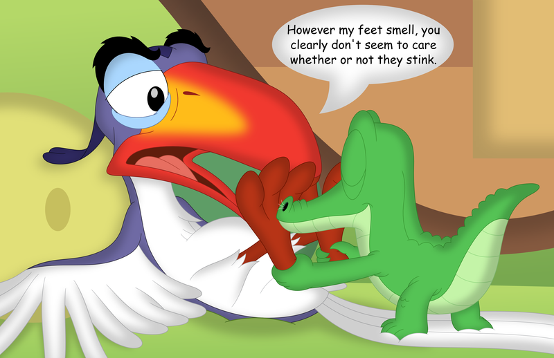 Size: 3499x2265 | Tagged: suggestive, artist:porygon2z, derpibooru import, gummy, alligator, bird, butt, crack shipping, crossover, crossover shipping, duo, feet, fetish, foot fetish, gay, image, male, png, shipping, smelling, smelly feet, the lion king, wat, zazu