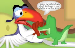 Size: 3499x2265 | Tagged: suggestive, artist:porygon2z, derpibooru import, gummy, alligator, bird, butt, crack shipping, crossover, crossover shipping, duo, feet, fetish, foot fetish, gay, image, male, png, shipping, smelling, smelly feet, the lion king, wat, zazu