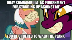 Size: 888x499 | Tagged: safe, derpibooru import, edit, edited screencap, screencap, somnambula, sphinx (character), sphinx, daring done?, blindfold, caption, image, image macro, jpeg, text