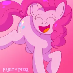 Size: 1000x1000 | Tagged: safe, artist:fruiitypieq, artist:shycookieq, derpibooru import, pinkie pie, earth pony, pony, eyes closed, female, gradient background, image, open mouth, png, solo