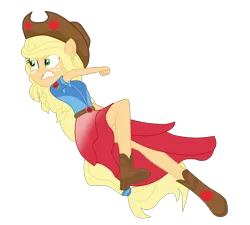 Size: 3200x2875 | Tagged: safe, artist:gmaplay, derpibooru import, applejack, cheer you on, equestria girls, spoiler:eqg series (season 2), alternate hairstyle, belt, boots, cowboy hat, glare, hat, image, png, ponied up, pony ears, punch, shoes, simple background, solo, stetson, super ponied up, teeth, transparent background