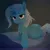 Size: 2048x2048 | Tagged: safe, alternate version, artist:some_ponu, derpibooru import, trixie, pony, unicorn, back, bed, blanket, female, image, jpeg, mare, morning ponies, pillow, simple background, solo