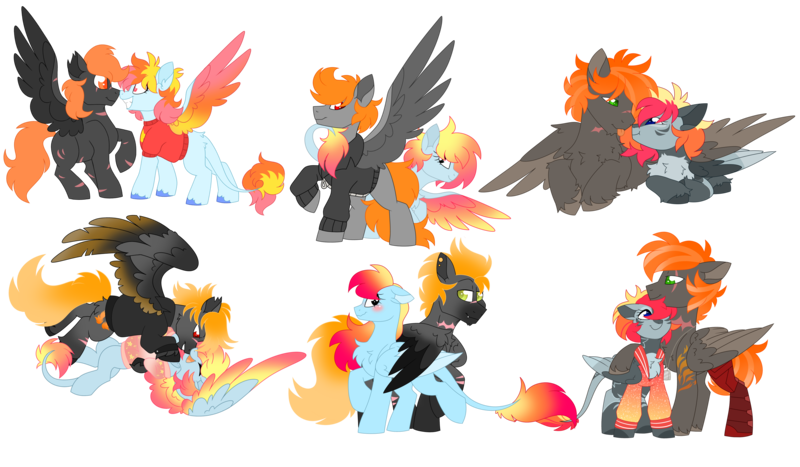 Size: 8000x4672 | Tagged: safe, derpibooru import, oc, oc:ashton burnside, oc:crazy looncrest, pegasus, pony, burncrest, image, png, shipping