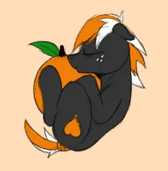 Size: 1082x1101 | Tagged: safe, artist:sefastpone, derpibooru import, oc, oc:se, unofficial characters only, earth pony, pony, colored sketch, cuddling, floppy ears, food, freckles, fruit, image, male, orange, png, sleeping, stallion, tail, tail wrap