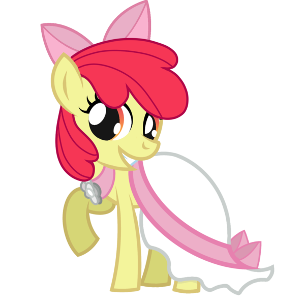Size: 1280x1280 | Tagged: safe, artist:gajevywriter, derpibooru import, apple bloom, earth pony, pony, fanfic:bride of discord, clothes, dress, female, filly, foal, grin, image, png, simple background, smiling, solo, white background