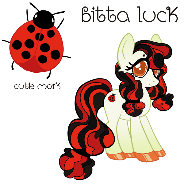 Size: 2048x2048 | Tagged: safe, derpibooru import, oc, oc:bitta luck, earth pony, insect, ladybug, pony, colored hooves, earth pony oc, female, hoof polish, image, mare, orange eyes, png, reference sheet, simple background, solo, standing, white background