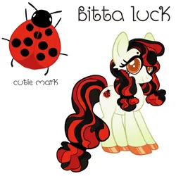 Size: 2048x2048 | Tagged: safe, derpibooru import, oc, oc:bitta luck, earth pony, insect, ladybug, pony, colored hooves, earth pony oc, female, hoof polish, image, mare, orange eyes, png, reference sheet, simple background, solo, standing, white background