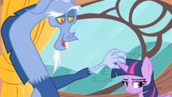 Size: 1000x562 | Tagged: safe, derpibooru import, edit, edited screencap, screencap, discord, twilight sparkle, alicorn, draconequus, pony, three's a crowd, animated, g4, gif, golden oaks library, horn, hornjob, image, library, out of context, window