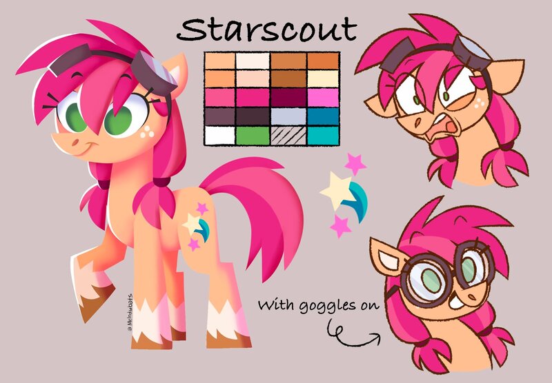 Size: 2048x1423 | Tagged: safe, artist:melodybats, derpibooru import, sunny starscout, earth pony, pony, coat markings, eye clipping through hair, eyebrows, eyebrows visible through hair, freckles, g5, goggles, image, jpeg, redesign, smiling, socks (coat marking), solo