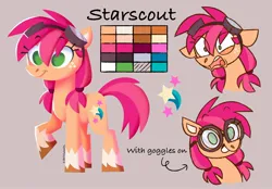 Size: 2048x1423 | Tagged: safe, artist:melodybats, derpibooru import, sunny starscout, earth pony, pony, coat markings, eye clipping through hair, eyebrows, eyebrows visible through hair, freckles, g5, goggles, image, jpeg, redesign, smiling, socks (coat marking), solo