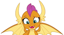 Size: 4134x2300 | Tagged: safe, artist:sketchmcreations, derpibooru import, smolder, dragon, uprooted, cute, dragoness, eyebrows, female, image, open mouth, open smile, png, raised eyebrow, simple background, smiling, smolderbetes, transparent background, vector