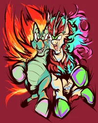 Size: 1174x1471 | Tagged: safe, artist:thurder2020, derpibooru import, autumn blaze, dragon, hybrid, kirin, longma, nirik, them's fightin' herds, community related, image, jpeg, mid-transformation, tianhuo (tfh)