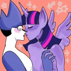 Size: 2048x2048 | Tagged: suggestive, artist:tr4sh_mcqueen, derpibooru import, twilight sparkle, twilight sparkle (alicorn), alicorn, anthro, close-up, crossover, crossover shipping, eyes closed, female, holding hands, image, jpeg, male, mordecai, mordetwi, regular show, shipping, straight