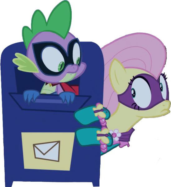 Size: 679x742 | Tagged: safe, artist:pascalmulokozi2, derpibooru import, edit, edited screencap, screencap, fluttershy, humdrum, saddle rager, spike, dragon, pegasus, pony, power ponies (episode), background removed, female, image, mailbox, male, mare, not a vector, png, power ponies, simple background, transparent background