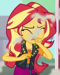 Size: 477x590 | Tagged: safe, derpibooru import, screencap, sunset shimmer, driving miss shimmer, equestria girls, equestria girls series, cropped, image, png, solo
