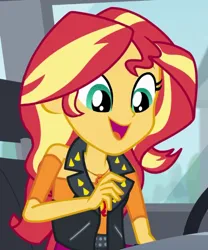 Size: 545x654 | Tagged: safe, derpibooru import, screencap, sunset shimmer, driving miss shimmer, equestria girls, equestria girls series, cropped, image, png, solo