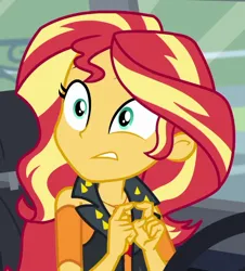 Size: 622x687 | Tagged: safe, derpibooru import, screencap, sunset shimmer, driving miss shimmer, equestria girls, equestria girls series, cropped, image, png, solo