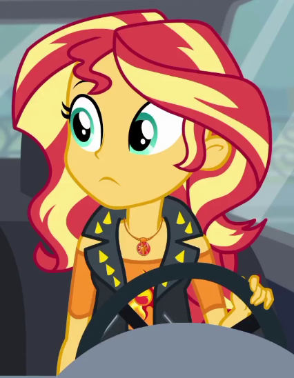 Size: 426x548 | Tagged: safe, derpibooru import, screencap, sunset shimmer, driving miss shimmer, equestria girls, equestria girls series, cropped, image, png, solo