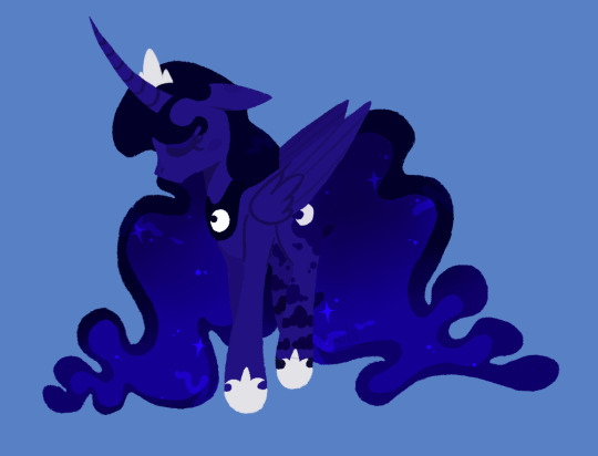 Size: 540x412 | Tagged: safe, artist:wholesomeponies, derpibooru import, princess luna, alicorn, pony, alternate design, blue background, crown, ethereal mane, eyes closed, female, floppy ears, hoof shoes, image, jewelry, jpeg, mare, peytral, redesign, regalia, simple background, solo