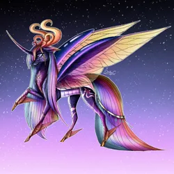 Size: 2048x2048 | Tagged: safe, artist:emilychristman, derpibooru import, twilight sparkle, twilight sparkle (alicorn), alicorn, changedling, changeling, hybrid, pony, changedlingified, changeling wings, clothes, curved horn, digital art, eyelashes, female, fusion, gem, hoof shoes, horn, horns, image, jewelry, jpeg, long horn, mare, multicolored hair, multicolored tail, night, purple background, purple eyes, raised hoof, see-through, signature, simple background, sky, solo, species swap, spread wings, stars, tail, walking, wings