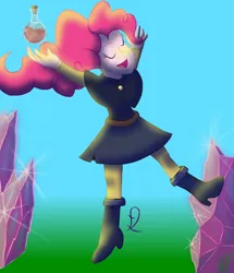 Size: 1120x1300 | Tagged: safe, artist:lukasz, derpibooru import, pinkie pie, human, equestria girls, bottle, eyes closed, image, open mouth, png, smiling, the owl house