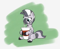 Size: 1476x1206 | Tagged: safe, anonymous artist, derpibooru import, zecora, zebra, /mlp/, 4chan, cute, drink, drinking, filly zecora, image, png, soda, solo, zecorable