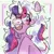Size: 2048x2033 | Tagged: safe, artist:dmitrymemovznok, derpibooru import, oc, oc:mystic mysteries, unofficial characters only, pony, unicorn, blushing, female, freckles, glasses, image, jpeg, looking to the right, mare, multicolored mane, one eye covered, open smile, purple coat, purple eyes, raised leg, round glasses, sideways glance, signature, smiling, solo, teeth