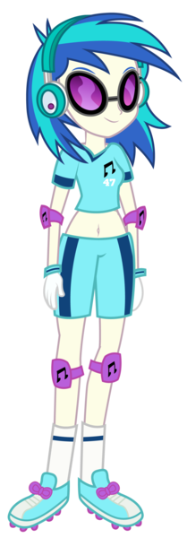 Size: 979x2812 | Tagged: safe, artist:rj-streak, derpibooru import, vinyl scratch, equestria girls, clothes, elbow pads, headphones, image, knee pads, midriff, png, simple background, soccer shoes, socks, solo, sunglasses, transparent background, vector