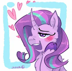 Size: 2048x2033 | Tagged: safe, artist:dmitrymemovznok, derpibooru import, starlight glimmer, pony, unicorn, blushing, chest fluff, heart, image, jpeg, open mouth, smiling