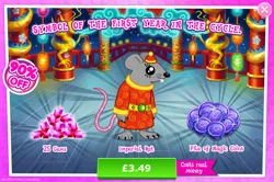 Size: 1956x1298 | Tagged: safe, derpibooru import, official, rat, advertisement, clothes, costs real money, english, gameloft, gem, hat, image, jpeg, lunar new year, magic coins, mobile game, my little pony: magic princess, numbers, sale, solo, solo focus, text, whiskers
