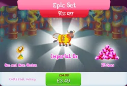 Size: 1268x856 | Tagged: safe, derpibooru import, official, steven magnet, unnamed character, bull, cow, bundle, bush, clothes, cloven hooves, costs real money, english, gameloft, gem, horn, image, jpeg, lunar new year, mobile game, my little pony: magic princess, numbers, ox, sale, solo, solo focus, text, unnamed cow