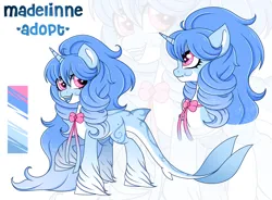 Size: 2450x1800 | Tagged: safe, artist:madelinne, derpibooru import, oc, unofficial characters only, original species, sea pony, shark, shark pony, unicorn, adoptable, adoptable open, adoption, bow, image, long hair, png, solo, zoom layer