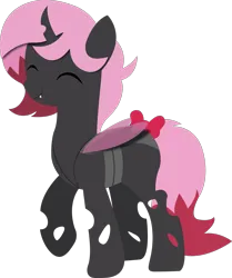Size: 1607x1924 | Tagged: safe, artist:ponyrailartist, derpibooru import, oc, oc:heartstring fiddler, unofficial characters only, changeling, cheerful, happy, image, pink changeling, png, walking