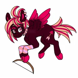 Size: 1359x1359 | Tagged: safe, artist:xwildwhirlx, derpibooru import, oc, oc:venus, unofficial characters only, pegasus, pony, bow (weapon), clothes, cloven hooves, collar, cupid, ear piercing, eyeshadow, feminine stallion, heart, heart eyes, holiday, image, jpeg, leg warmers, makeup, male oc, messy mane, piercing, simple background, smiling, solo, spiked collar, valentine's day, white background, wingding eyes